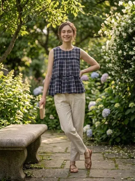 Lw 9332 Checks Linen Cotton Top With Bottom Collections